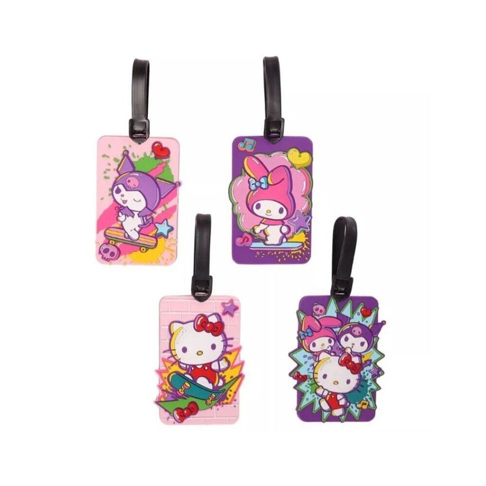 Hello Kitty & Friends Luggage Tags Set Of 4 Pink & Purple Durable PVC With Adjus